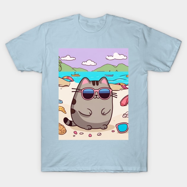 Cute pusheen enjoying a day on the beach T-Shirt by Love of animals